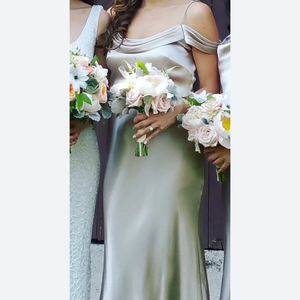 Jenny Yoo Strapless Satin Dress in Silver